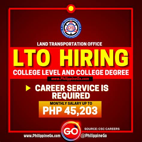 lto hiring quezon city|Land Transportation Office Jobs in Philippines .